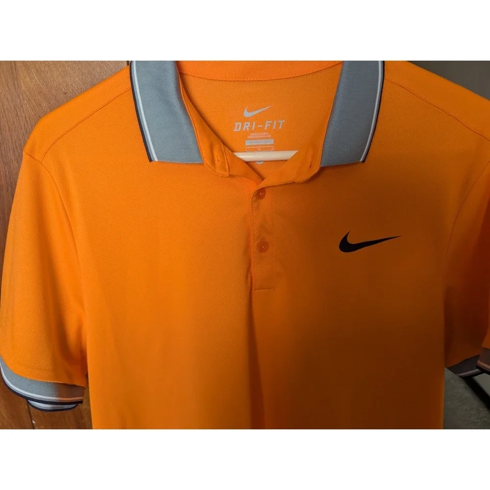 NikeDri Fit Exc‎ Golf Polo Shirt Men's Size Large Orange And Gray